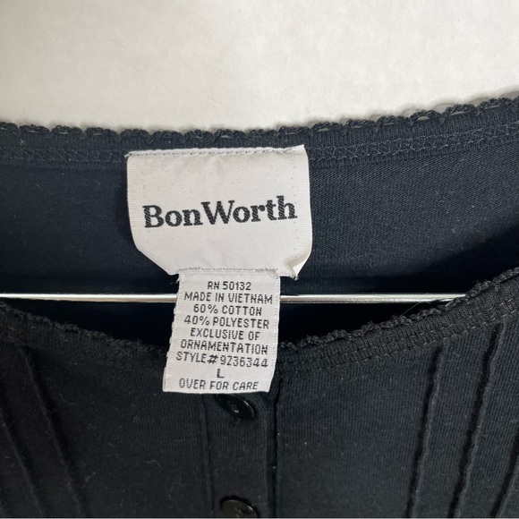 BONWORTH Women’s Large 3/4 Sleeve Black Embroidered Blouse Top Cotton Blend - Picture 3 of 7